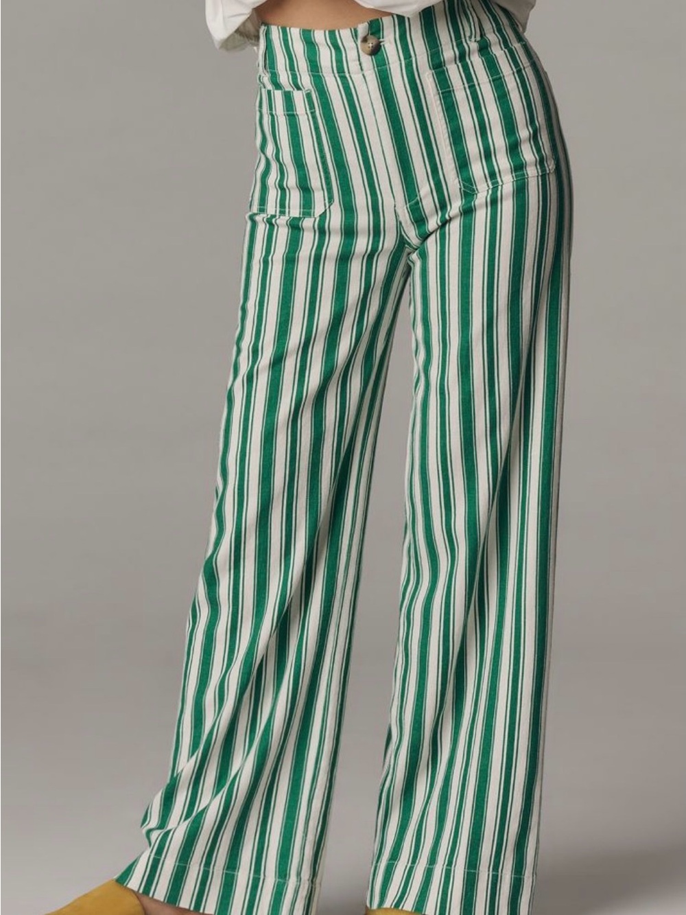 Colette Maeve Green and White Vertical-Stripe Wide-Leg Pants